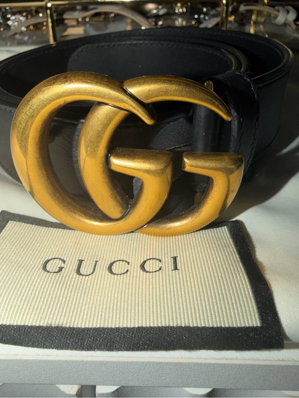 Gucci Black Leather Belt with Gold Double G Buckle - Picture 3 of 7